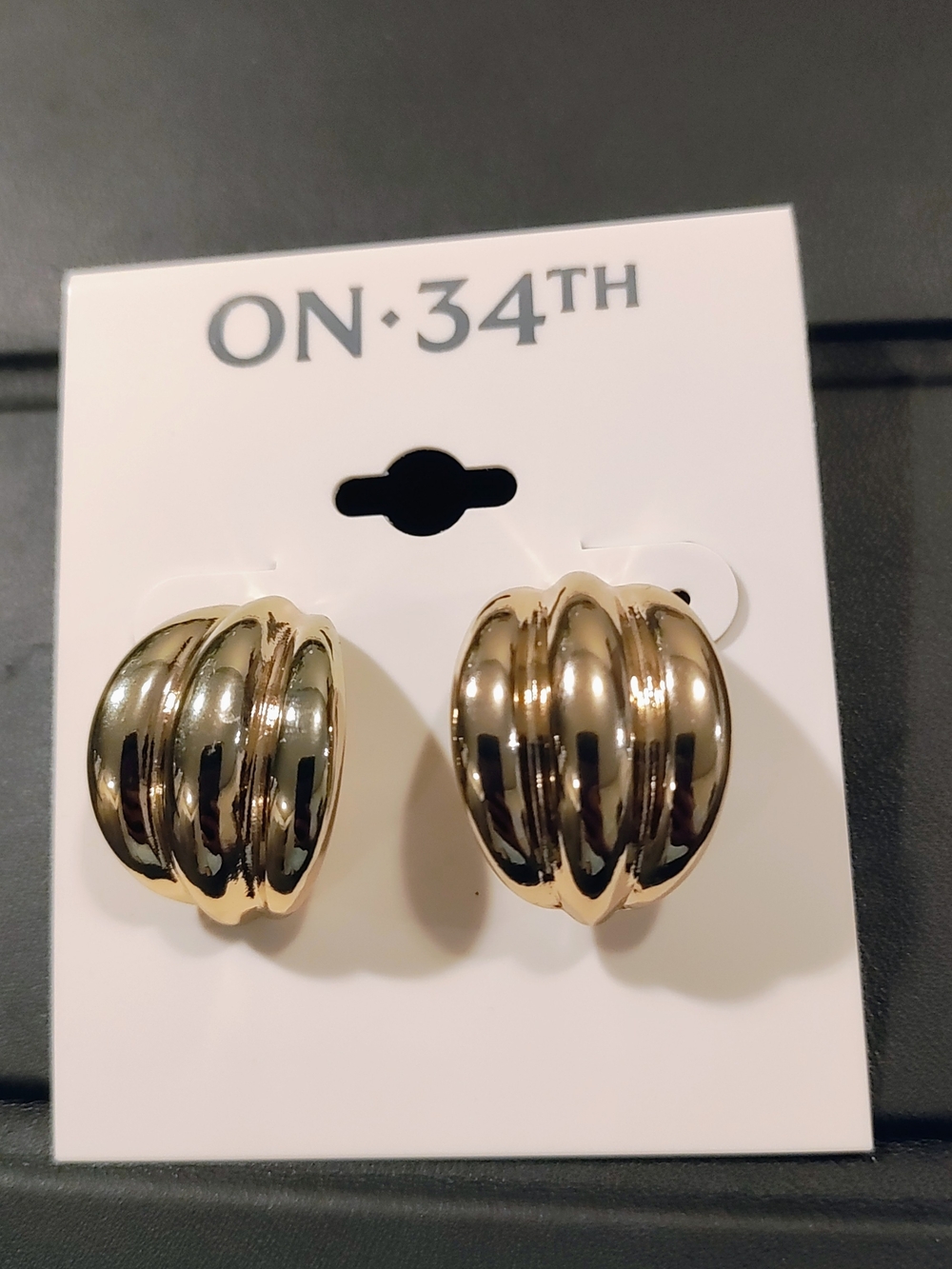 On 34th Gold Ribbed Dome Clip-On Earrings